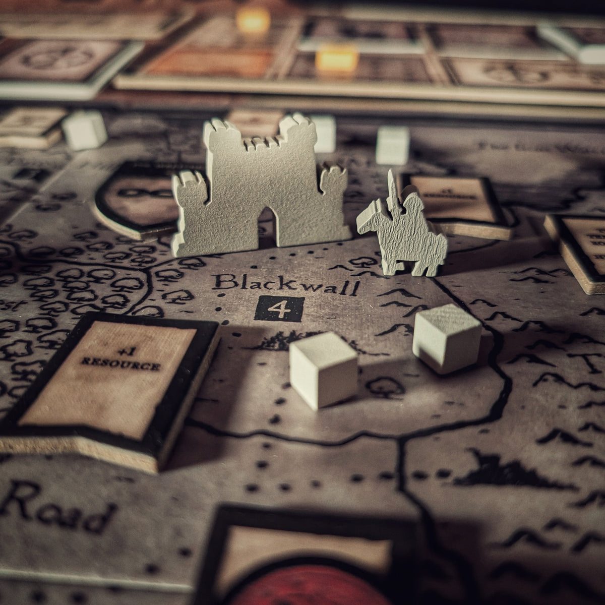 Close up of the territory of Blackwall during Iconoclasm gameplay with the Inquisitor Fortress and Arbiter token.