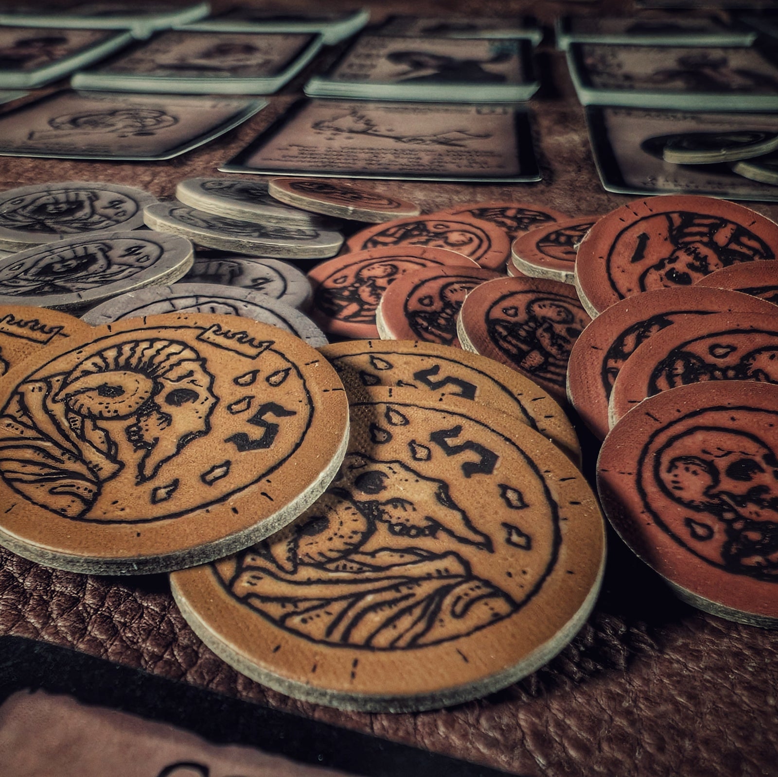 Favor Tokens for Eschaton: Iconoclasm. Cooperative expansion for the cult strategy deck-building board game.